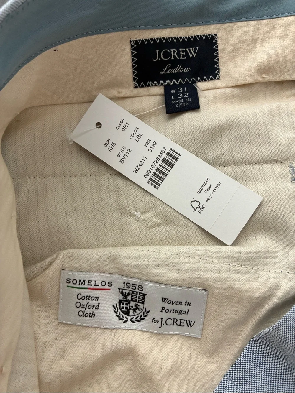 J Crew Ludlow Slim-fit suit pant in Portuguese cotton oxford 31x32 NWT